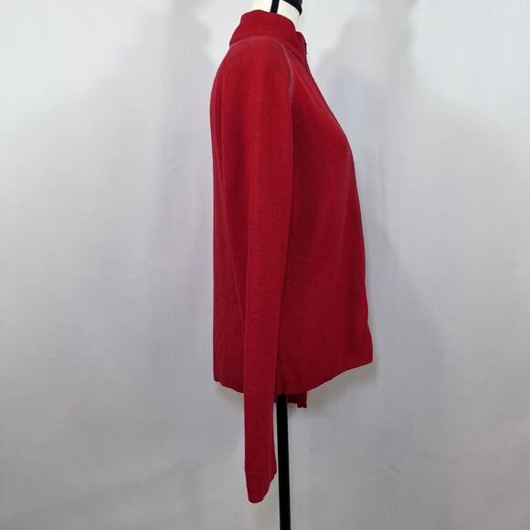 Pendleton full zip leather trim merino wool blend red sweater womens sz S TALL - Picture 4 of 12